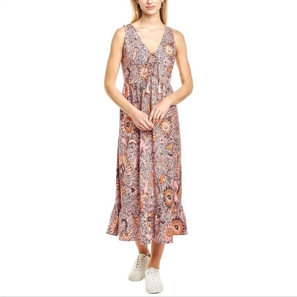 Madewell Lace-Up Ruffle-Hem Midi Dress in Bali Blooms - Picture 2 of 6